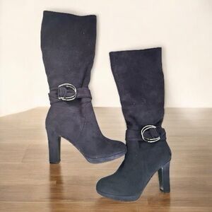 Impo Elegant Navy Blue Heeled Boots with Buckle